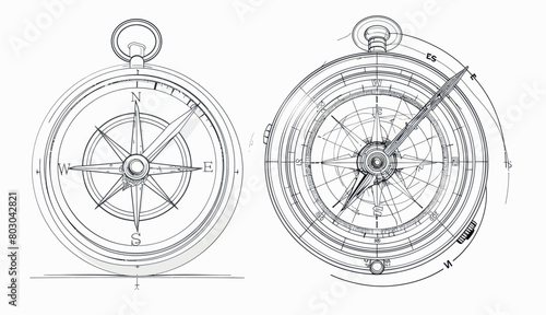 Single line drawing of equipment for exploration and navigation.
