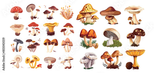 Illustration of poisonous and edible mushrooms