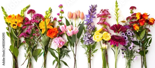 Isolated seasonal flowers in a variety of flower bouquets