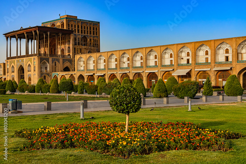 Iran. Isfahan. Naqsh-e Jahan Square (UNESCO World Heritage Site) and Ali Qapu Palace in the background