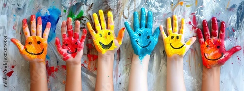 Children's hands in the colors of summer. Selective focus. arts