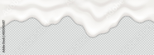 Yogurt, milk or cream surface creamy liquid melt splash flowing background. Vector white milk splash or ice cream flow soft texture on transparent background for sweet dessert design. 3D Illustration