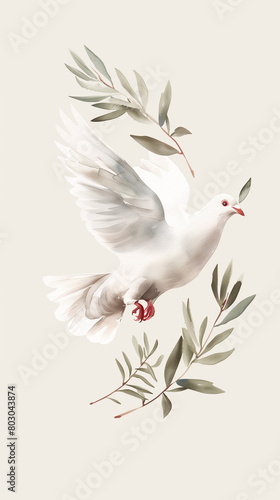 peace dove with a branch in the sunlight, created with generative AI technology photo