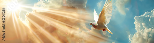 peace dove in the sunlight, created with generative AI technology photo