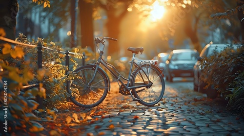 Sunset Bicycle Solitude: Urban Serenity in the Golden Light © Maquette Pro