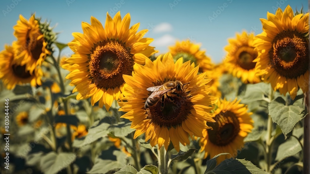 Bees And Sunflowers, day light, Nature photography