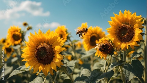 Bees And Sunflowers  day light  Nature photography