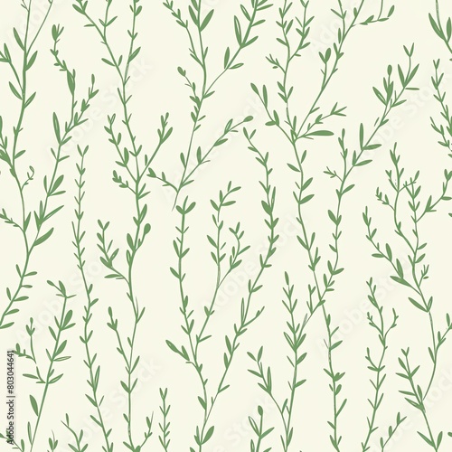 Seamless pattern with hand drawn graceful twigs in light sage green tones