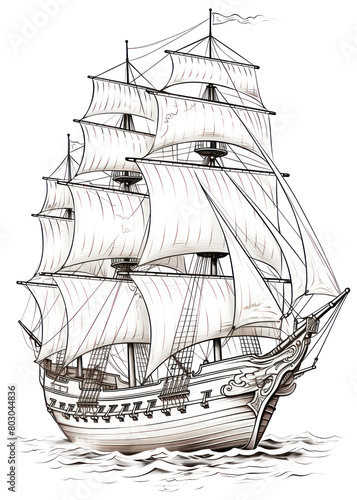 PNG Galleon ship sailboat vehicle drawing.