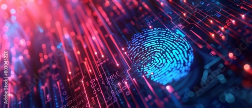 A digital fingerprint unlocks a world of security in this vibrant illustration technology background