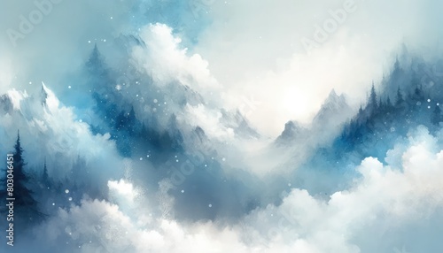 Winter watercolor background in cold pastel shades photo