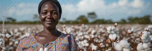 Beautiful dark-skinned African-American woman on cotton field.  photo