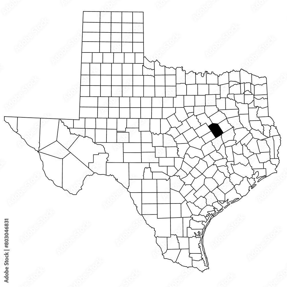 Map of limestone County in Texas state on white background. single County map highlighted by black colour on Texas map. UNITED STATES, US