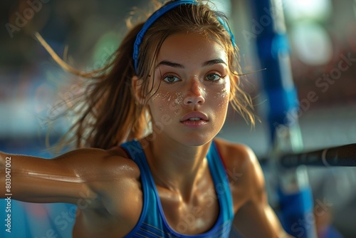 Intense Focus: Female Athlete During Workout, Sweat and Determination