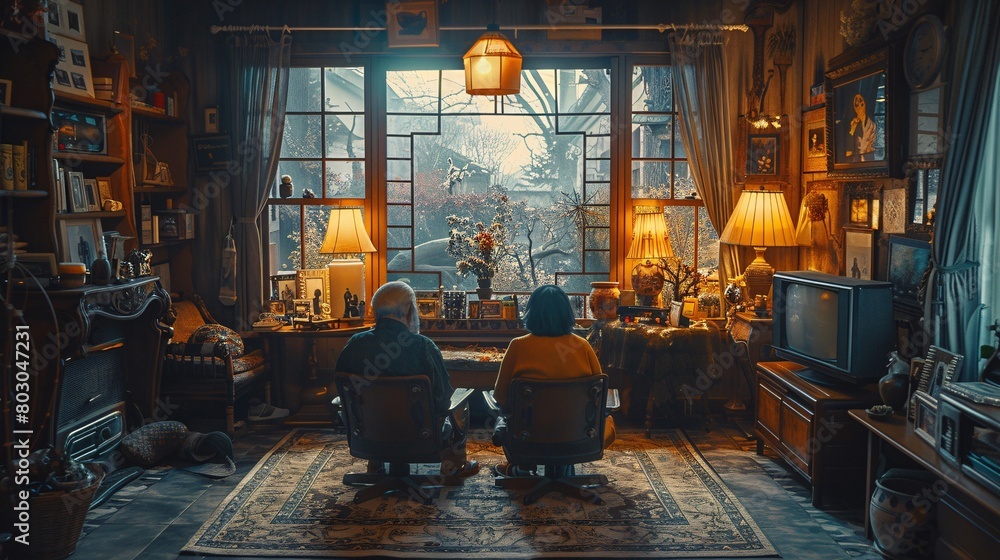Senior Couple Enjoying a Quiet Moment Together in Cozy, Antique-Filled Room