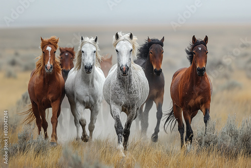 Herd of horses galloping over a hill  ai technology