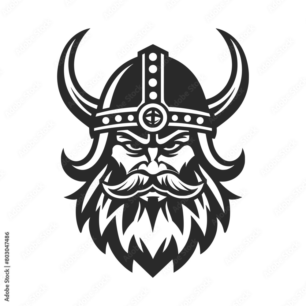 Fototapeta premium The detailed design showcases the warrior’s beard and angry eyes, making it a formidable and striking logo. AI Generated.