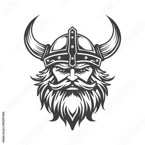 The warrior has a thick, flowing beard and detailed facial features, capturing the fierce and stoic nature of Viking warriors. AI Generated.