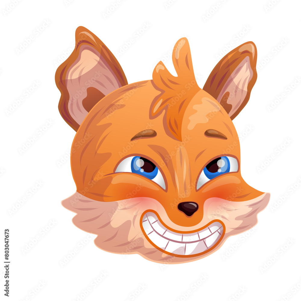 Happy cartoon fox. Smiling anthropomorphic face. Vector illustration.