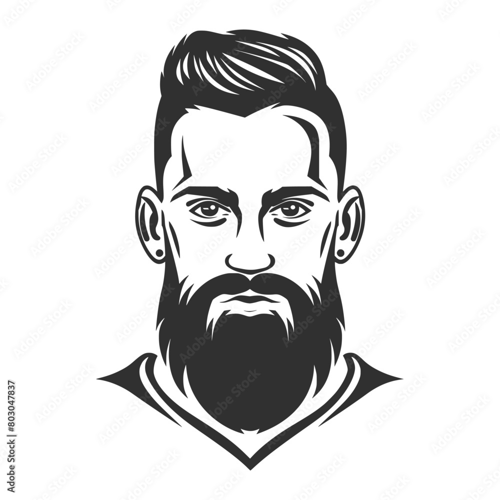  logo, black and white vector of man with beard wearing soccer jersey, simple design, front facing, solid background.AI generated.