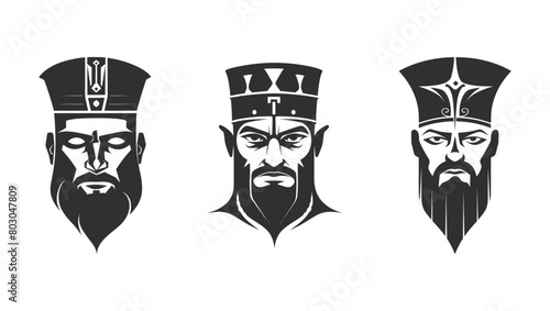 three ancient Chinese kings, simple line logo design, vector graphics, white background AI generated.