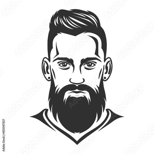  logo, black and white vector of man with beard wearing soccer jersey, simple design, front facing, solid background.AI generated.
