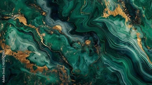 Nature-inspired marble design with abstract green art. Combining marble swirls and agate ripples. Stunning green paint accented with gold powder.