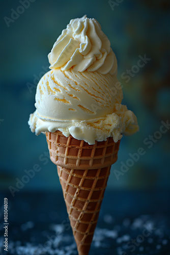 Ice Cream Cone on blue background, ai technology