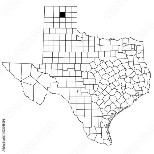 Map of Hutchinson County in Texas state on white background. single County map highlighted by black colour on Texas map. UNITED STATES, US photo