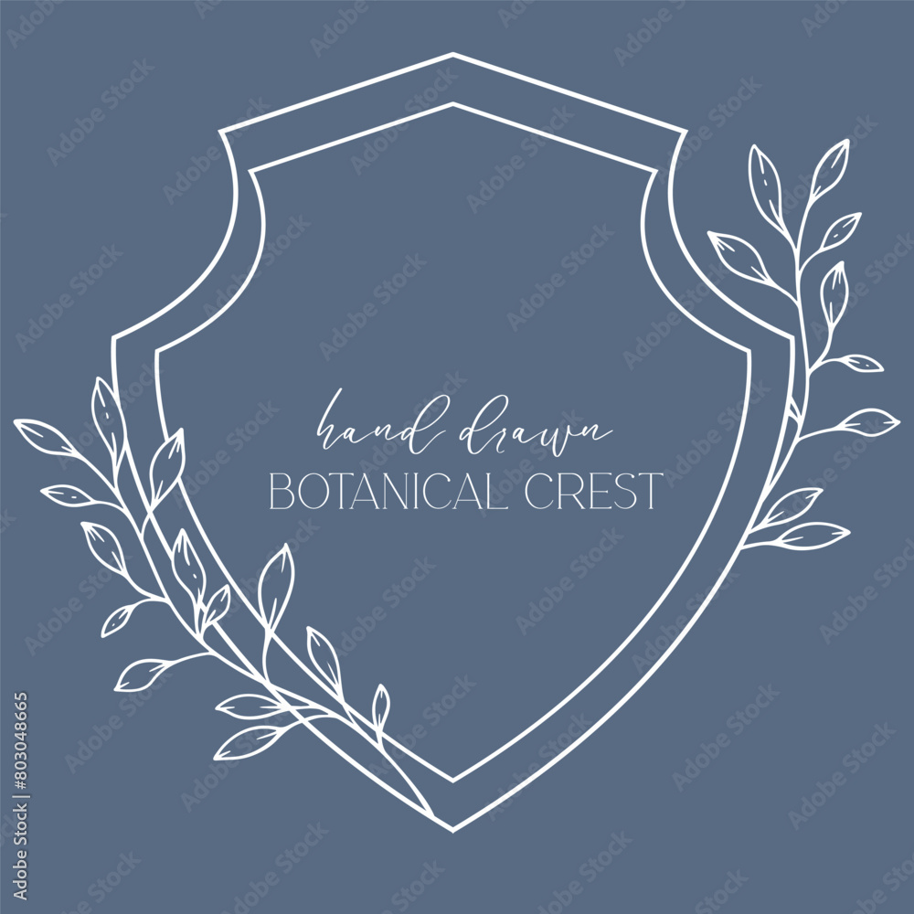 Wedding Crest floral Line Art Design. Botanical Crest Line Drawing. Greenery Line Art, Leaf and Branches Crest. Floral Frame line Art. Monogram Logo Crest Wedding Crest floral Line Art Design. Botanical Crest Line Drawing. Greenery Line Art, Leaf and Branches Crest. Floral Frame line Art. Monogram Logo Crest