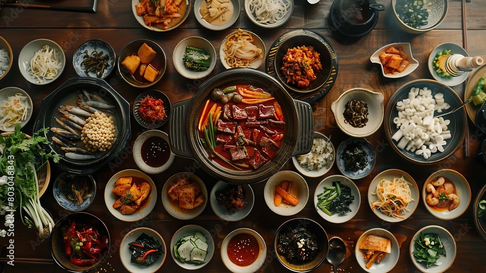 Fototapeta premium korean food on the table, Generative AI,