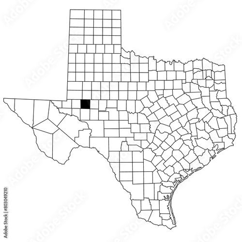 Fotografi Map of midland County in Texas state on white background
