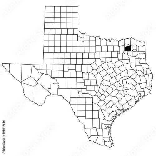 Map of hopkins County in Texas state on white background. single County map highlighted by black colour on Texas map. UNITED STATES, US photo