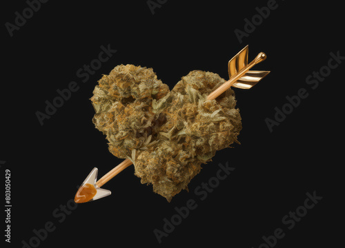 Cannabis Marijuana Flower Bud Shaped Heart with Pierced Glass Arrow (ID: 803050429)