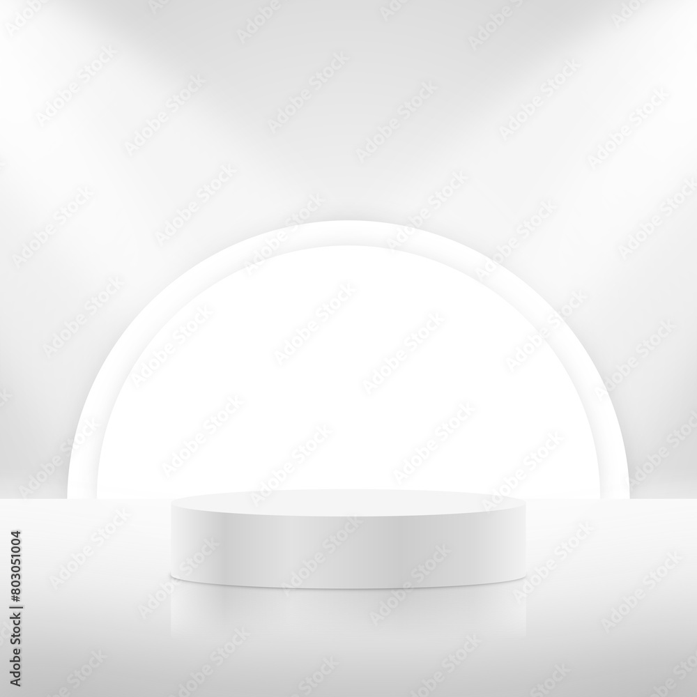 Minimal abstract white 3d room with cylinder podium used for product display presentation. 3d podium for stand show cosmetic product. Stage showcase on pedestal geometric display beige Minimal abstract white 3d room with cylinder podium used for product display presentation. 3d podium for stand show cosmetic product. Stage showcase on pedestal geometric display beige