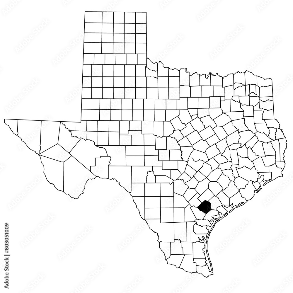 Map of goliad County in Texas state on white background. single County map highlighted by black colour on Texas map. UNITED STATES, US