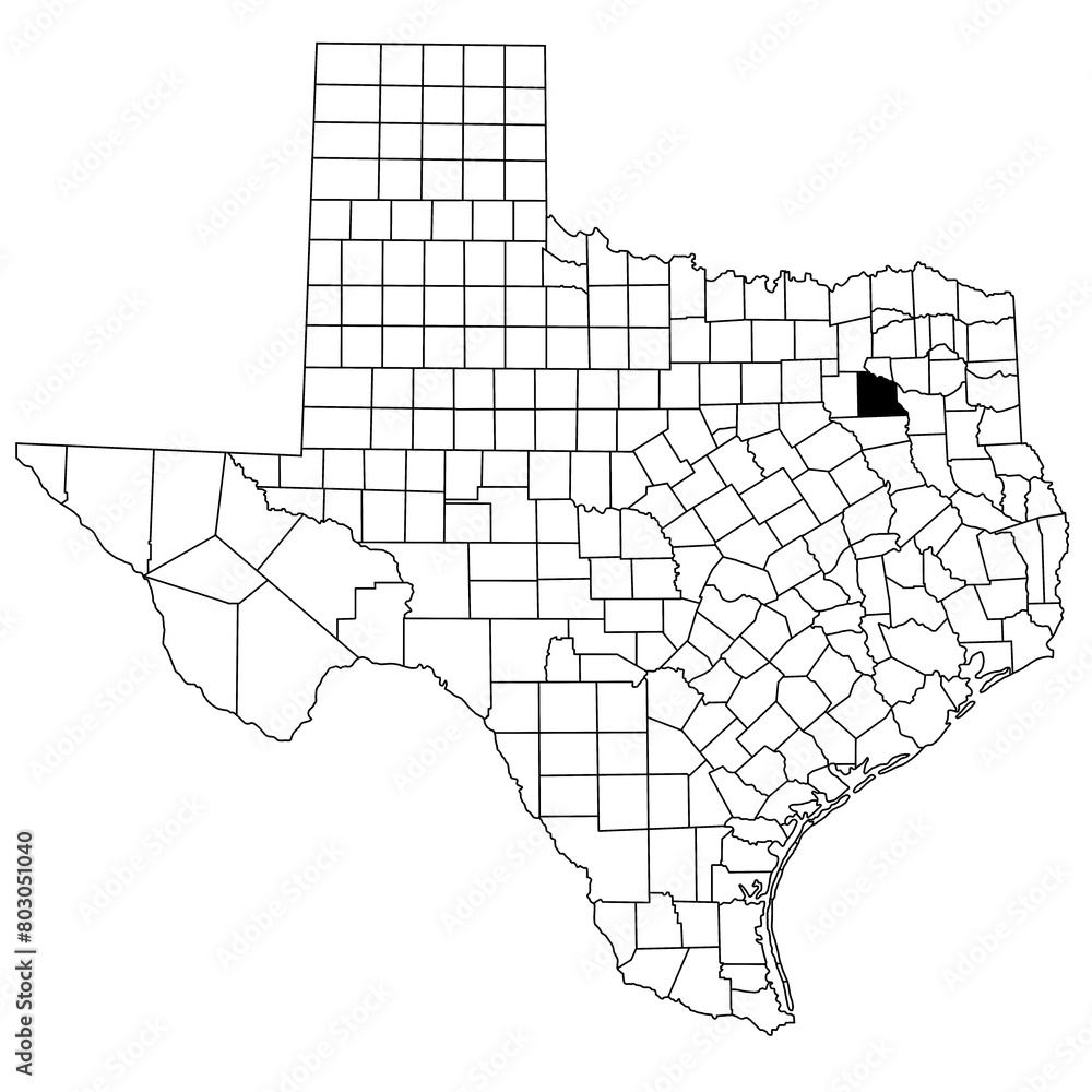 Map of Van zandt County in Texas state on white background. single County map highlighted by black colour on Texas map. UNITED STATES, US