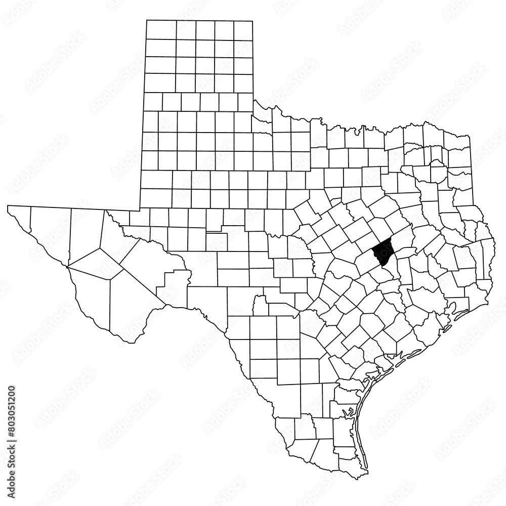 Map of Robertson County in Texas state on white background. single County map highlighted by black colour on Texas map. UNITED STATES, US