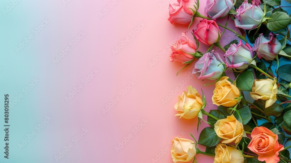 Bouquets of roses and tulips, pink flowers in bloom, isolated bunches perfect for a spring gift or holiday card
