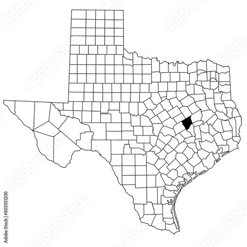 Map of Robertson County in Texas state on white background. single County map highlighted by black colour on Texas map. UNITED STATES, US