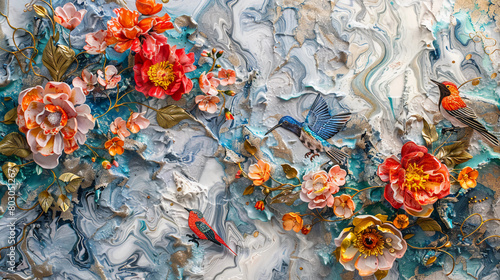 Fluid abstract expressionism, blooming flowers, Aesthetics colorful floral inspirational tenderness illustration, oil paint, Wall decoration photo, Generated AI.	