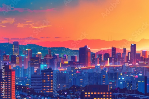 Illustration of Seoul City with vibrant colors photo