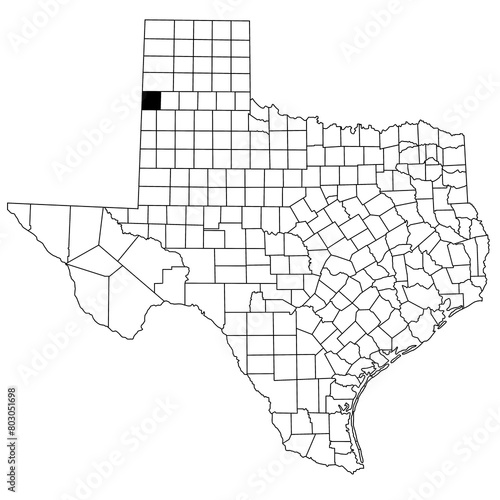 Map of parmer County in Texas state on white background. single County map highlighted by black colour on Texas map. UNITED STATES, US photo