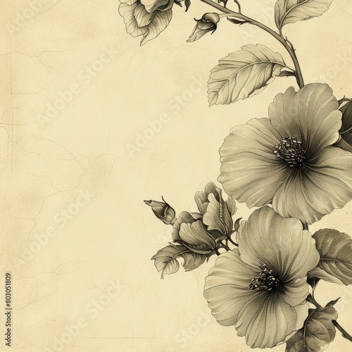 Vintage Floral Background Illustration with Flowers and Leaves, Perfect for Wedding Invitations or Summer Wallpaper