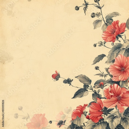 Vintage Floral Paper Texture with Roses and Leaves Art