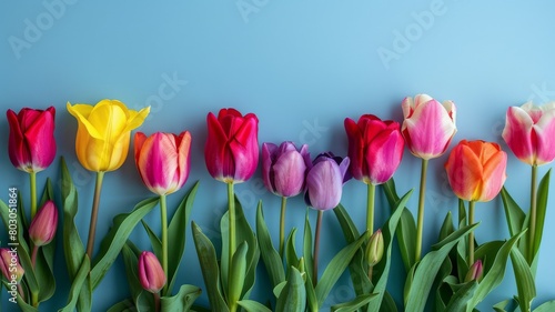 Tulips bloom in a colorful garden