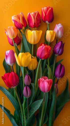 Red and Yellow Tulip Bouquet in Spring Nature