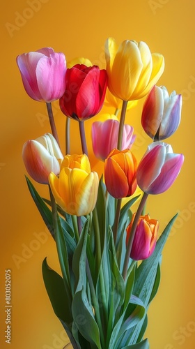 Bunch of Yellow Tulips in Bloom