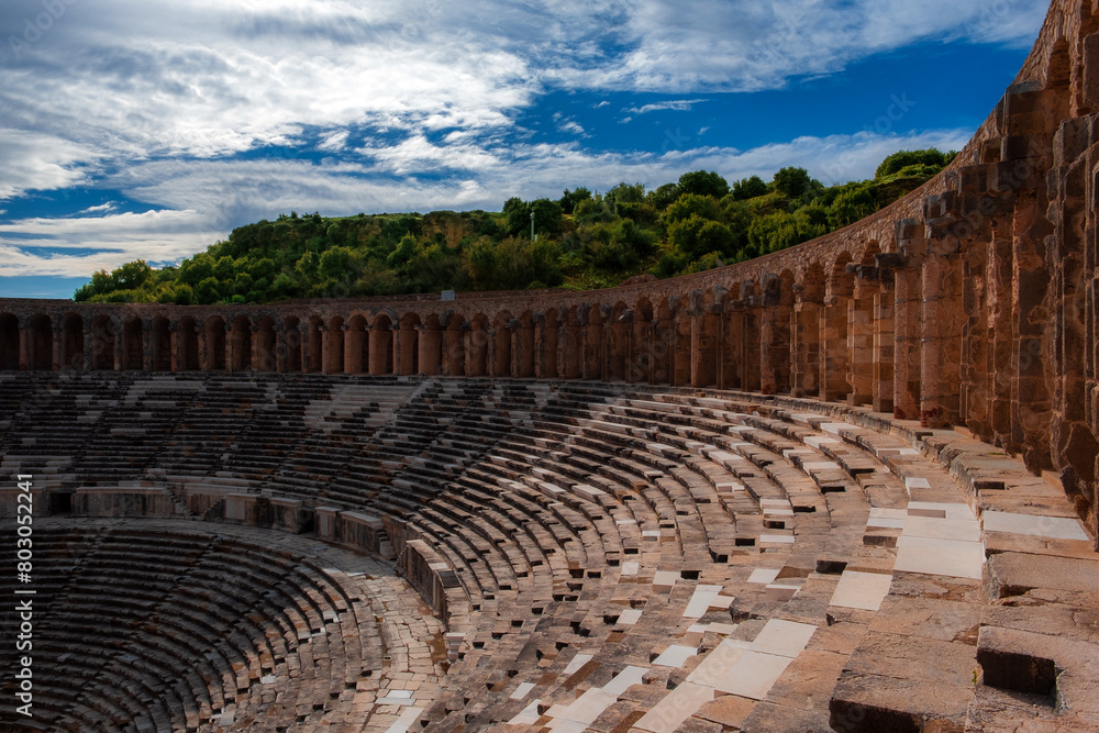 ancient amphi theatre view with different approach of the aspendos