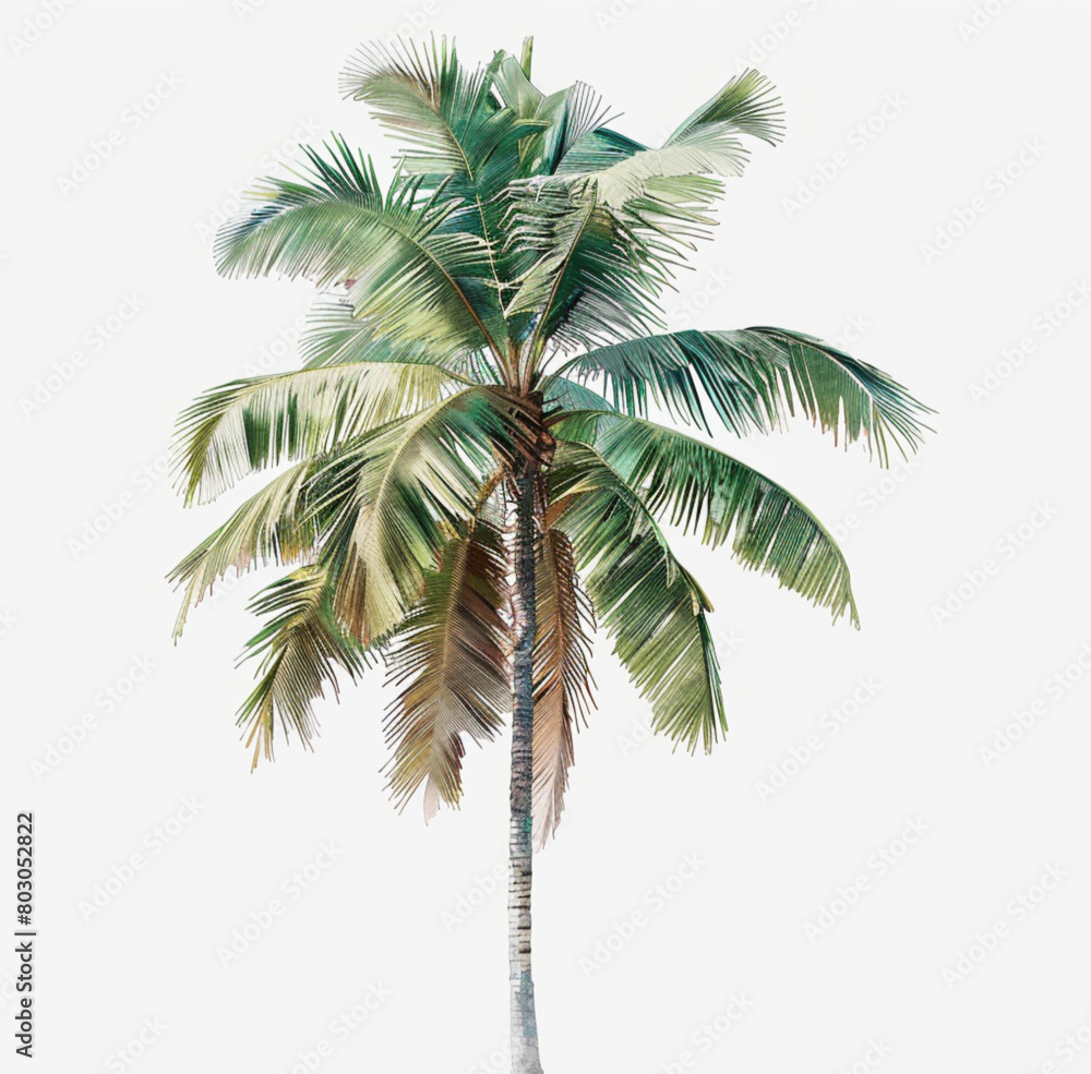  palm tree, soft colors, white background 